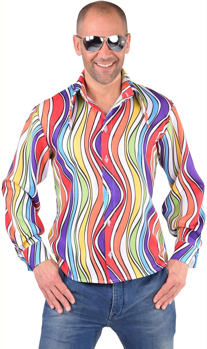 Foute Party 70s blouse Regenboog | Verkleedkleding heren maat M (50-52)
